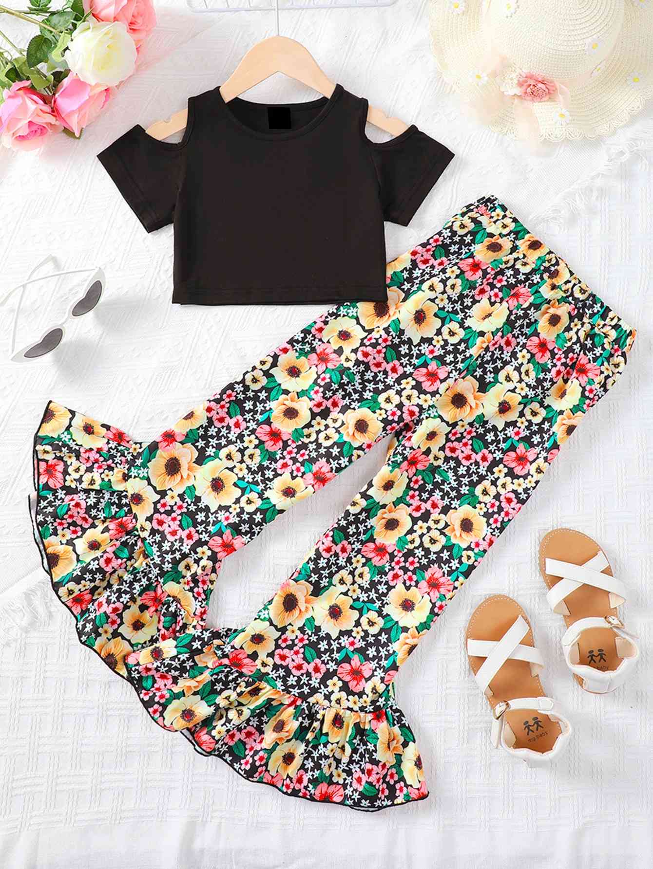 Cold-Shoulder Top and Floral Flare Pants Set | Sugarz Chique Boutique