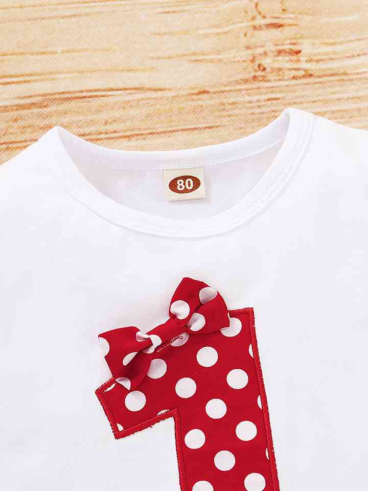 Round Neck Number One Graphic T-shirt and Polka Dot Pants Set | Sugarz Chique Boutique