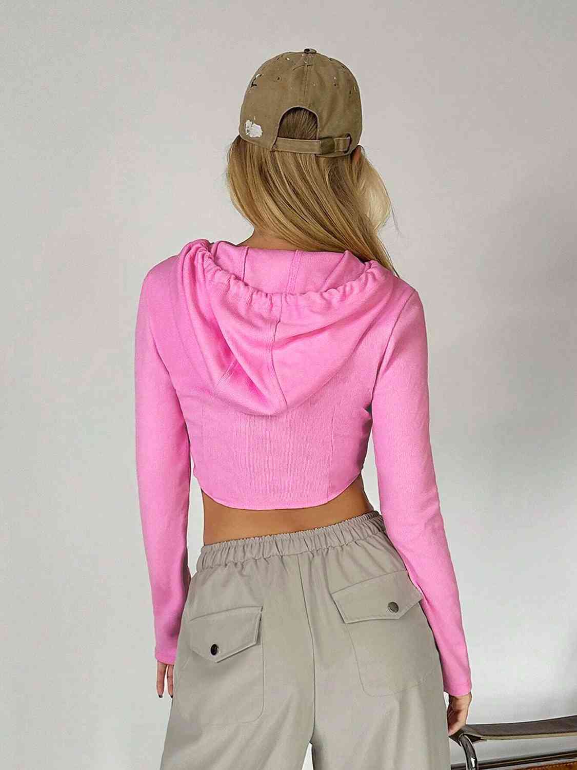 Drawstring Long Sleeve Cropped Hoodie | Sugarz Chique Boutique