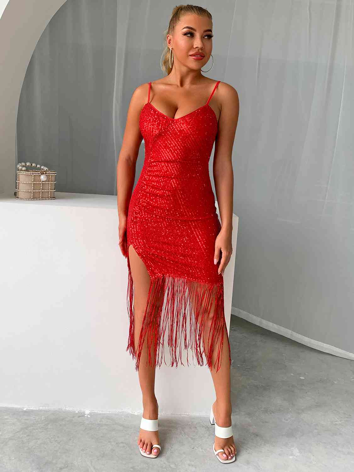 Sequin Fringe Spaghetti Strap Dress | Sugarz Chique Boutique
