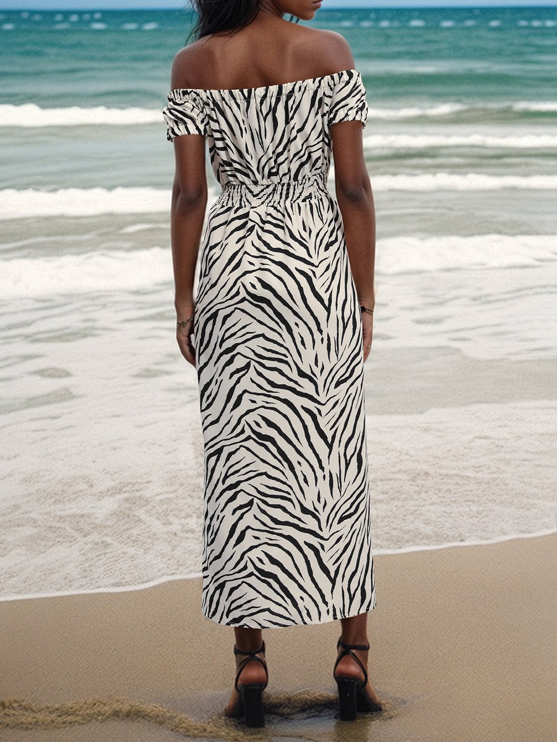Slit Animal Print Off-Shoulder Midi Dress | Sugarz Chique Boutique