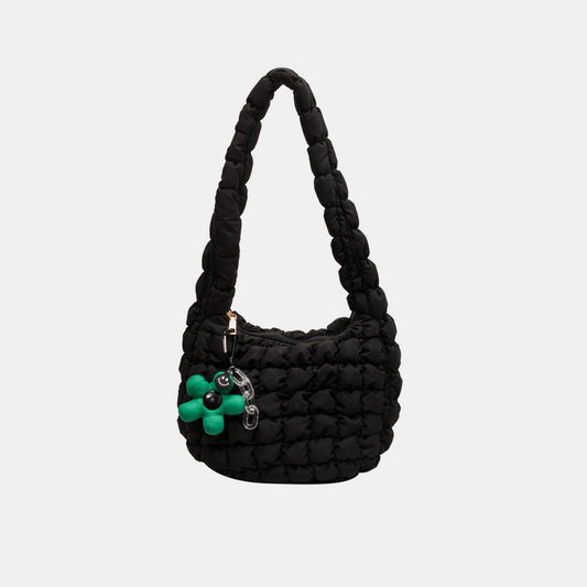 Quilted Shoulder Bag with Flower Pendant | Sugarz Chique Boutique