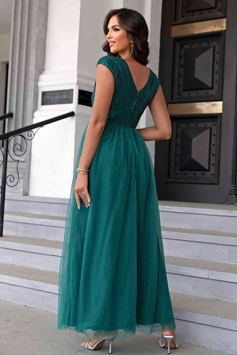 Sequin V-Neck Mesh Maxi Dress | Sugarz Chique Boutique