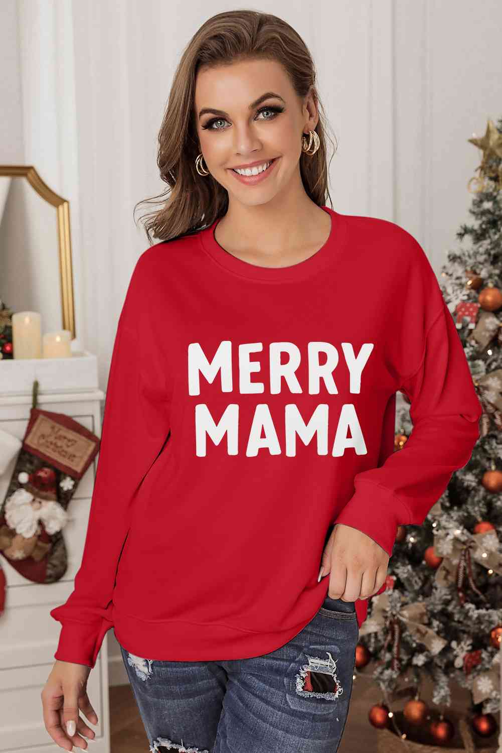 MERRY MAMA Graphic Round Neck Sweatshirt | Sugarz Chique Boutique