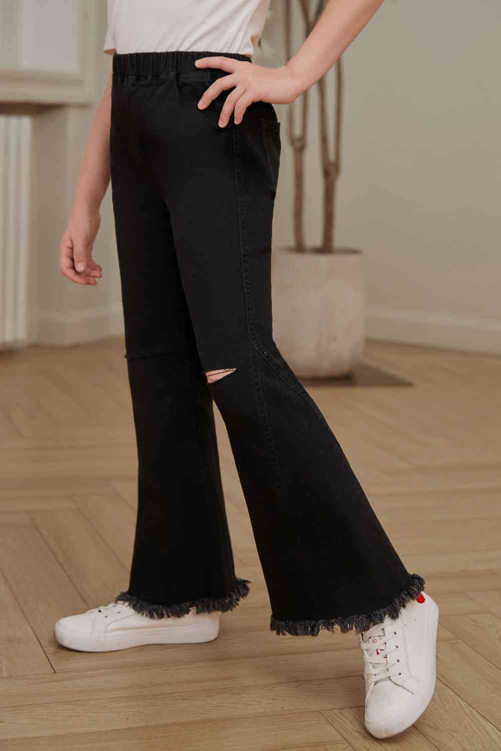 Girls Distressed Frayed Trim Flare Jeans | Sugarz Chique Boutique