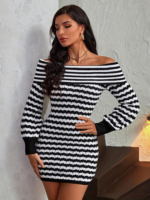 Striped Off-Shoulder Sweater Dress | Sugarz Chique Boutique