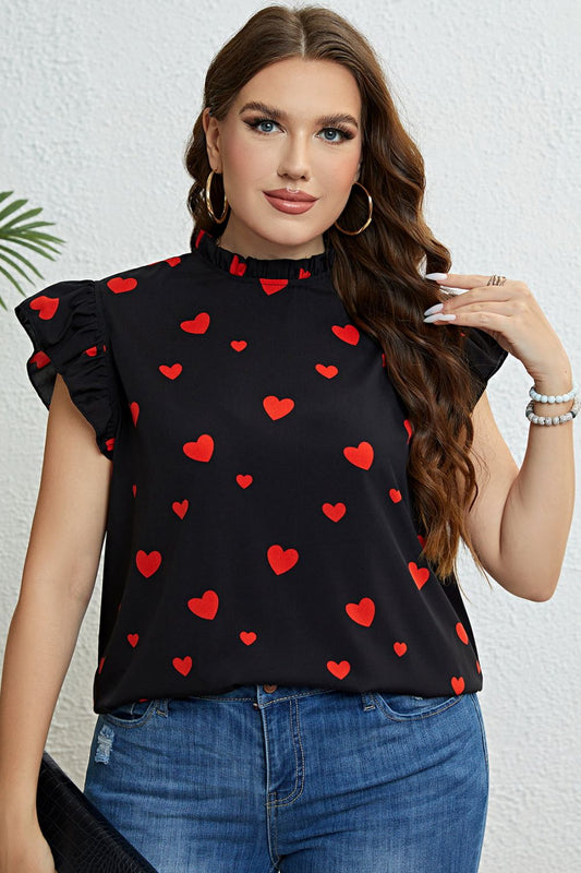 Plus Size Heart Print Butterfly Sleeve Mock Neck Top | Sugarz Chique Boutique