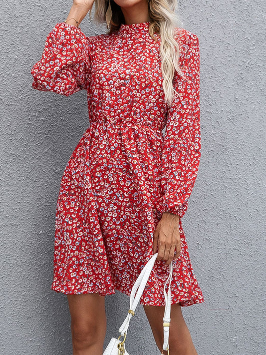 Floral Mock Neck Long Sleeve Dress | Sugarz Chique Boutique