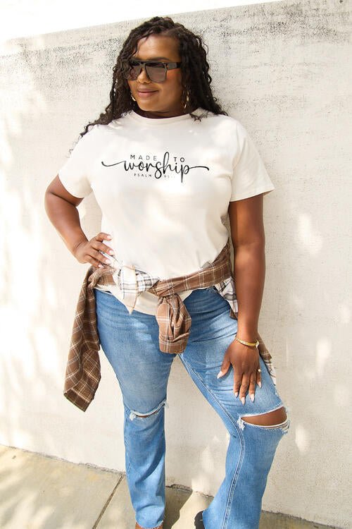 Simply Love Full Size MADE TO WORSHIP Short Sleeve T-Shirt | Sugarz Chique Boutique