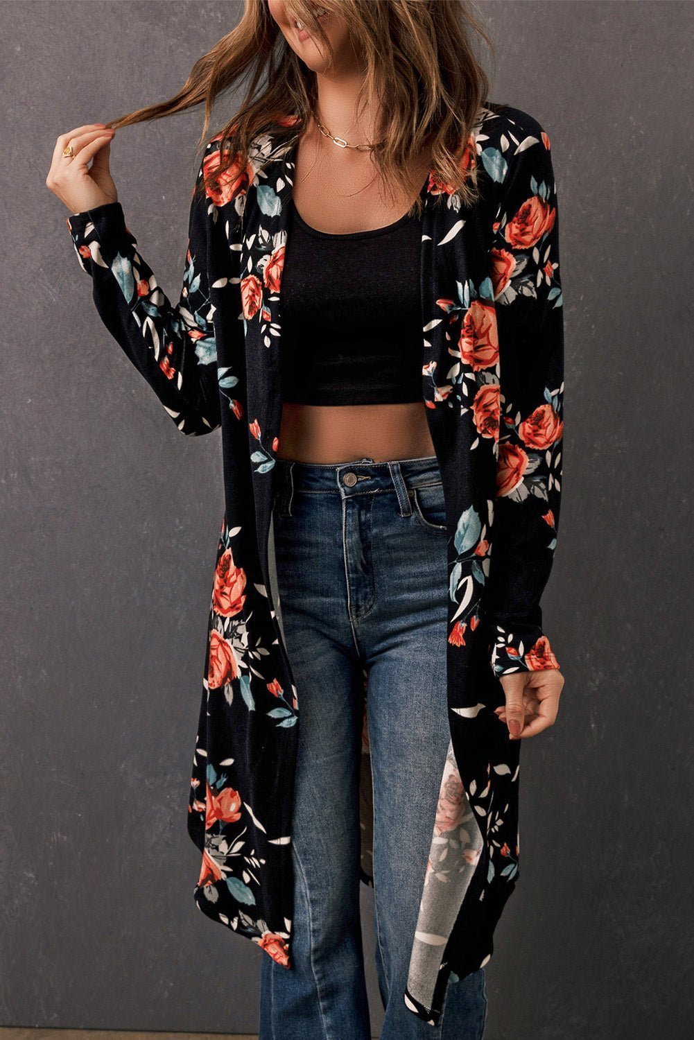 Double Take Printed Open Front Longline Cardigan | Sugarz Chique Boutique