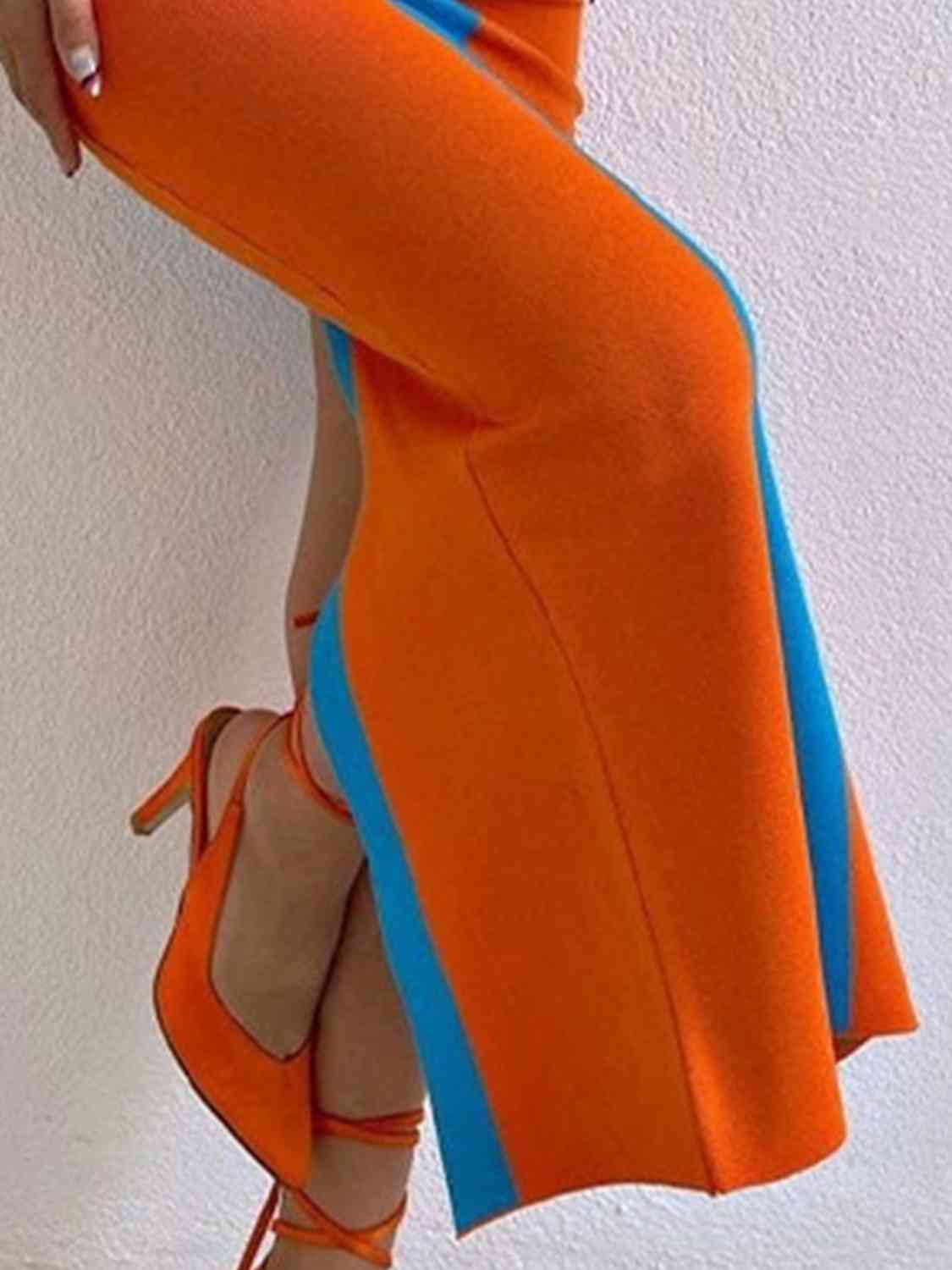 Contrast Wide Strap Slit Midi Dress | Sugarz Chique Boutique