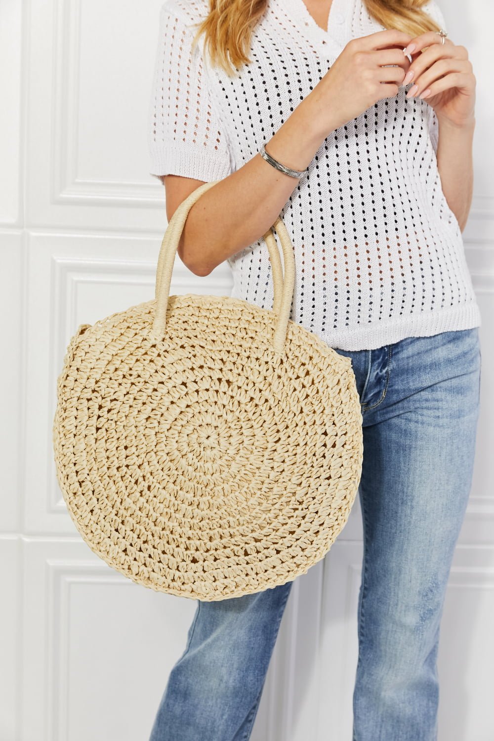 Justin Taylor Beach Date Straw Rattan Handbag in Ivory | Sugarz Chique Boutique