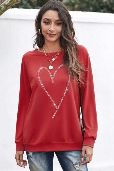 Heart Round Neck Long Sleeve Sweatshirt | Sugarz Chique Boutique