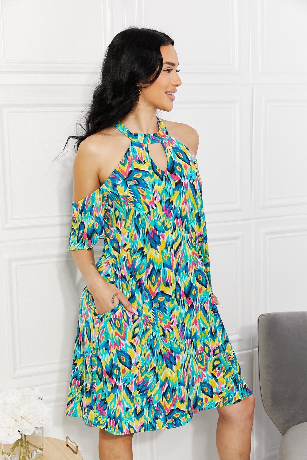 Sew In Love Full Size Perfect Paradise Printed Cold-Shoulder Dress | Sugarz Chique Boutique