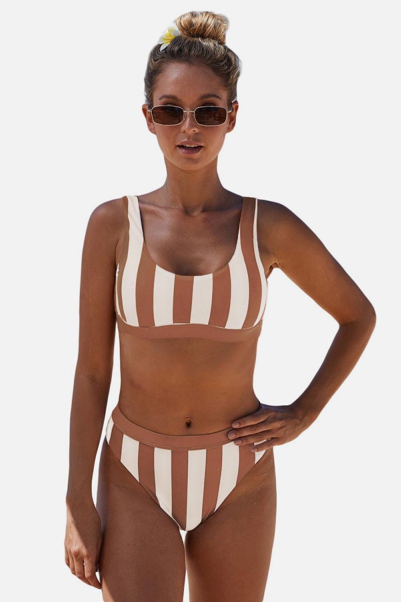 Striped Tank High Waist Bikini | Sugarz Chique Boutique
