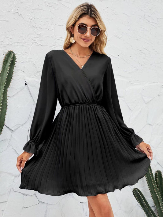 Surplice Flounce Sleeve Pleated Mini Dress | Sugarz Chique Boutique