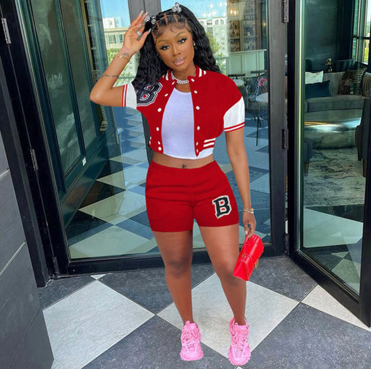 Two-piece Jacket and Shorts Jersey Set - Sugarz Chique Boutique