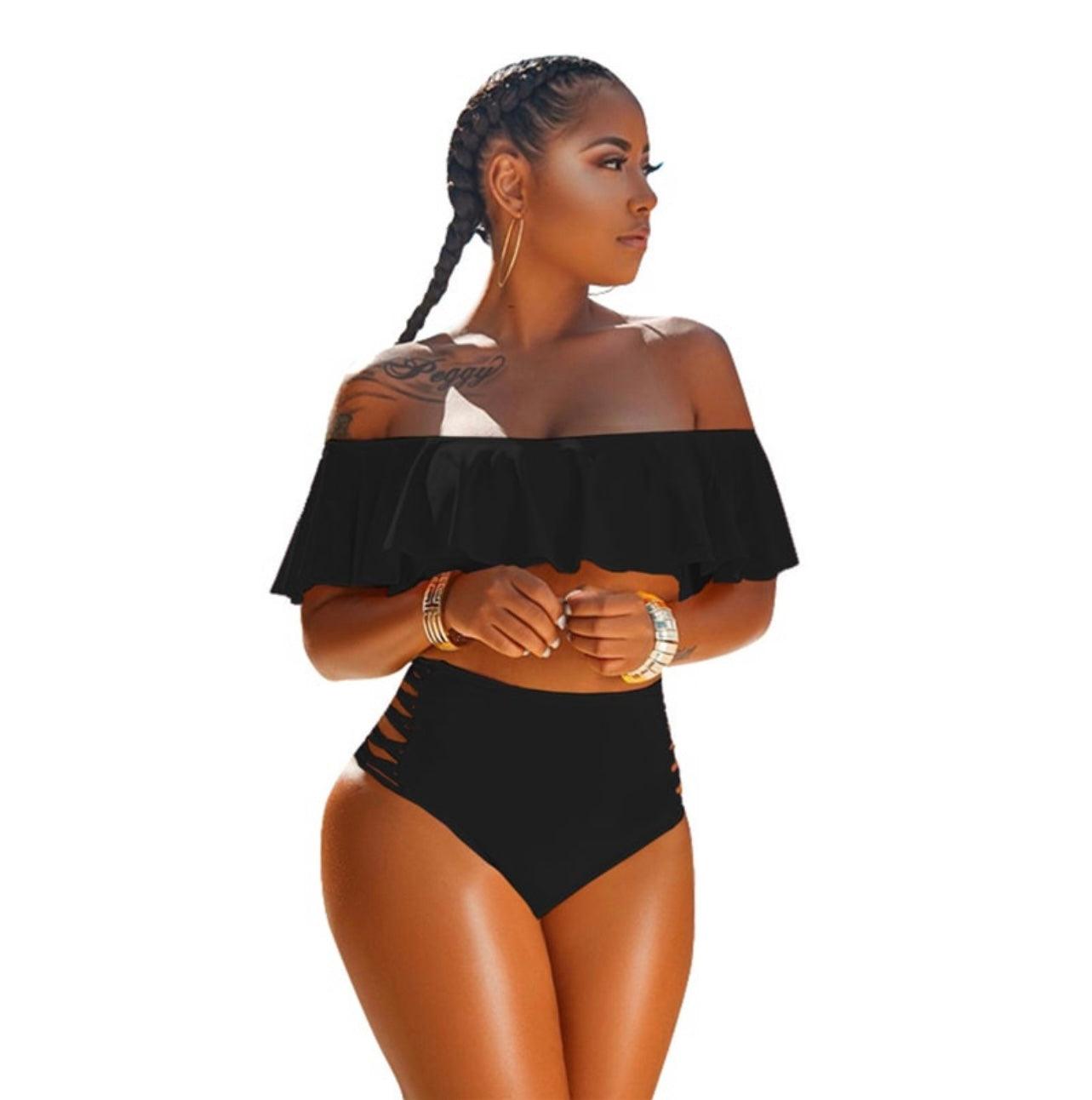 Off-the-Shoulder Ruffled Two-piece Swimsuit - Sugarz Chique Boutique